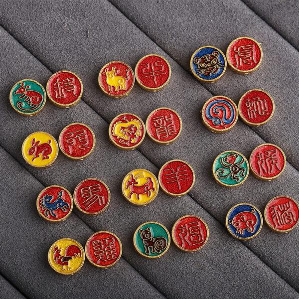Chinese Zodiac Animals pattern round shape gild sterling silver bead, colorful enamel bead - Image 6