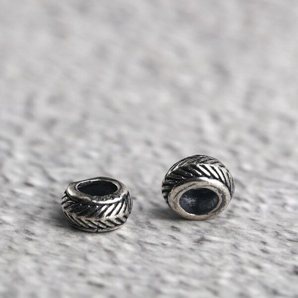 feather pattern ring shape s925 sterling silver bead, oxidized silver ring bead - Image 4