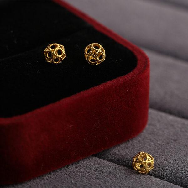 hollow round shape gild s925 sterling silver bead, golden round bead - Image 4