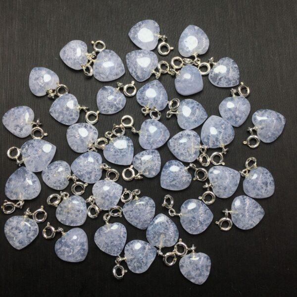 snowflake texture heart shape natural light blue agate bead sterling silver charm - Image 4