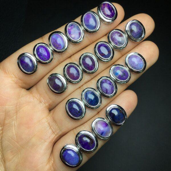 oval shape natural sugilite bead inlaid sterling silver charm pendant - Image 4