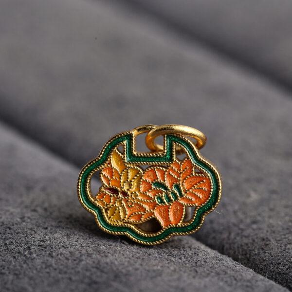 hollow flower pattern ruyi shape gild sterling silver charm bead, enamel flower charm - Image 4