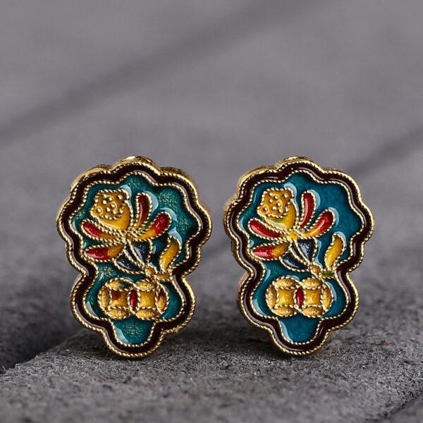 flower pattern cloud shape gild sterling silver bead, enamel flower bead - Image 4