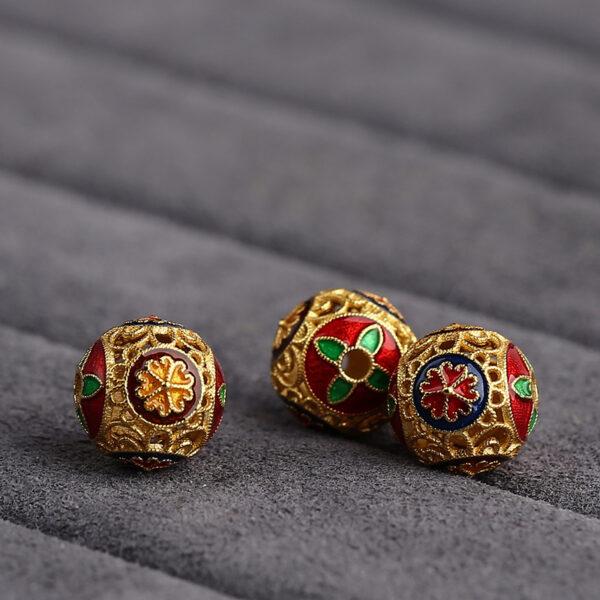 hollow flower pattern round shape gild sterling silver bead, enamel flower bead - Image 4