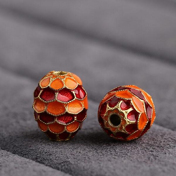 Dragon Scale pattern oval shape gild sterling silver bead, red and orange enamel oval bead - Image 4
