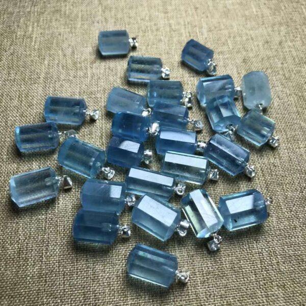 Prismatic shape natural Aquamarine bead sterling silver charm - Image 4