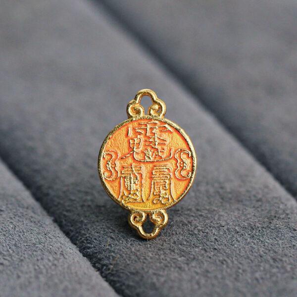 gild sterling silver Taoist Runes pattern round shape bead, orange enamel bead, 2 pieces / 5 pieces - Image 4