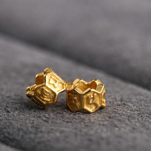 Buddhist six-syllable mantra pattern ring shape gild s925 sterling silver bead, golden ring bead - Image 4