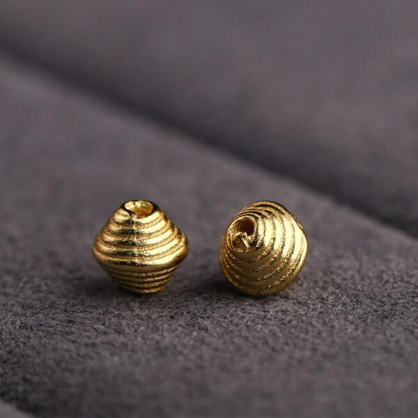 spiral pattern shuttle shape gild s925 sterling silver bead, golden shuttle bead - Image 4