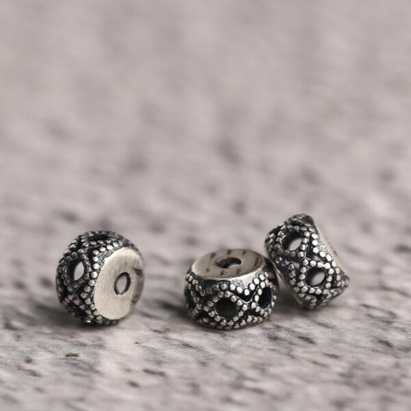 hollow flower pattern drum shape s925 sterling silver bead, oxidized silver drum bead - Image 4