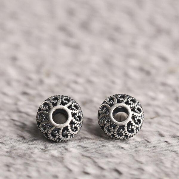 hollow flower pattern oblate shape s925 sterling silver bead, oxidized silver oblate bead - Image 4