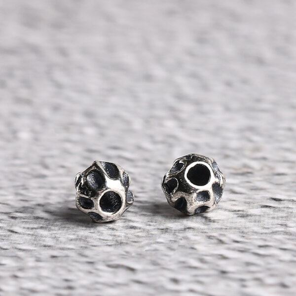 meteorite surface round shape s925 sterling silver bead, oxidized silver bead - Image 4