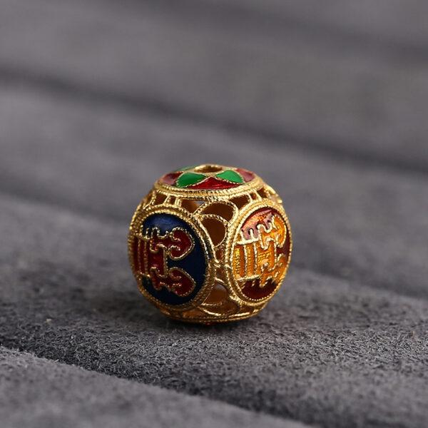 hollow flower pattern round shape gild sterling silver bead, colorful enamel round bead - Image 4