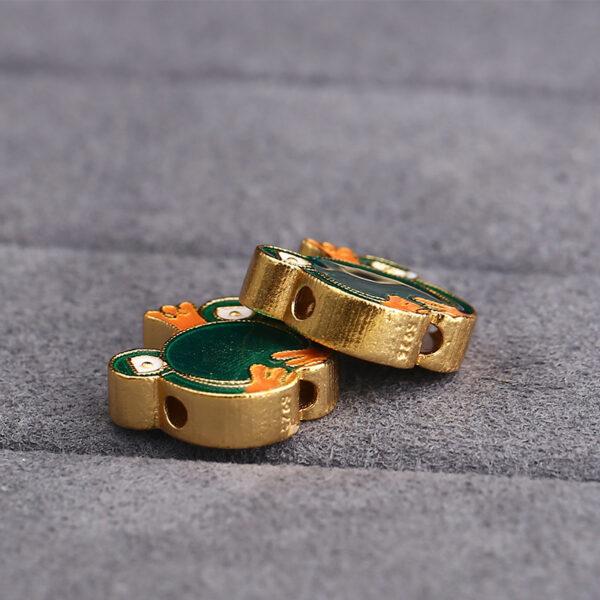 cute frog prince shape gild sterling silver bead, green enamel frog bead - Image 4