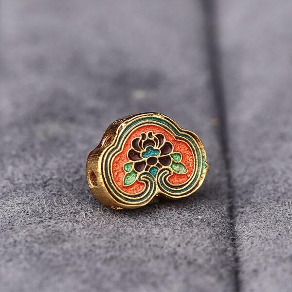 nice ruyi flower shape gild sterling silver bead, red enamel flower bead - Image 4