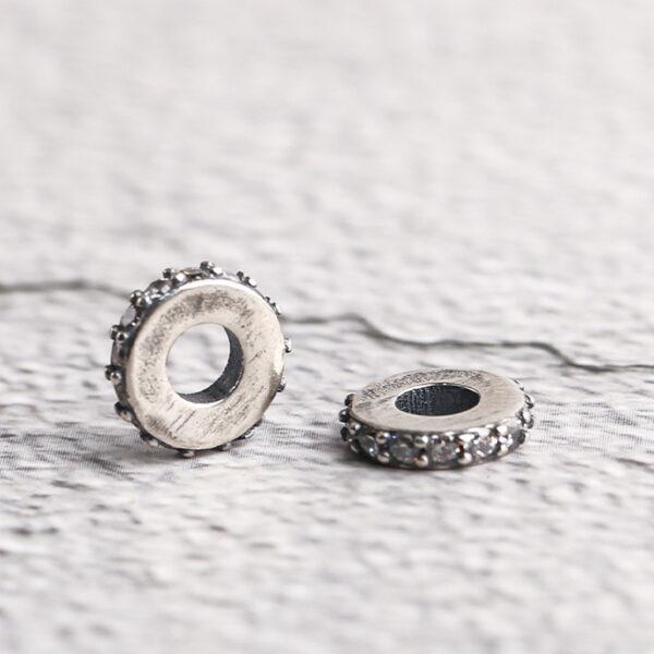 inlaid zircon small bumps surface gasket shape s925 sterling silver bead, oxidized silver bead - Image 4
