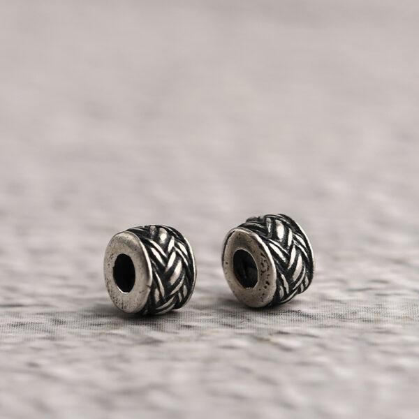 hemp surface rondelle shape s925 sterling silver bead, oxidized silver bead - Image 4