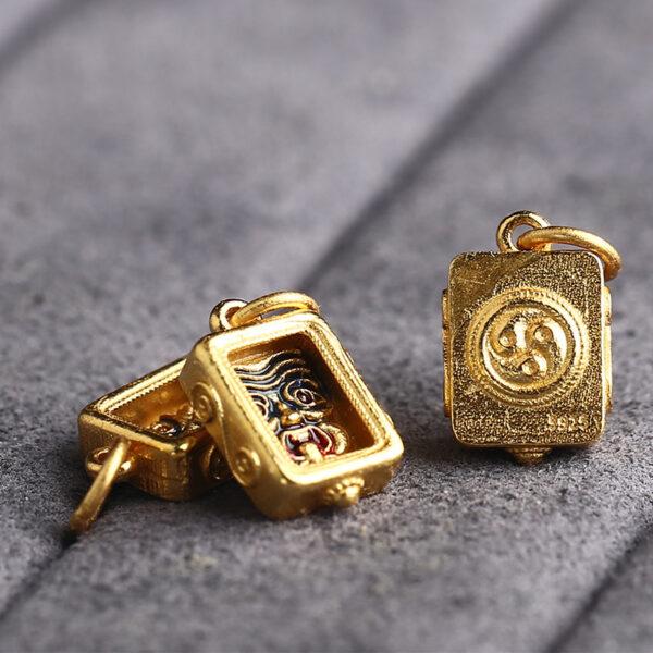 gild sterling silver Buddhist God of Wealth pattern rectangle shape charm bead, enamel charm - Image 4