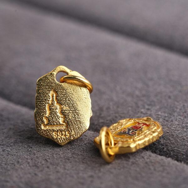 gild sterling silver Buddhist God of Wealth pattern oval shape charm bead, enamel charm - Image 4