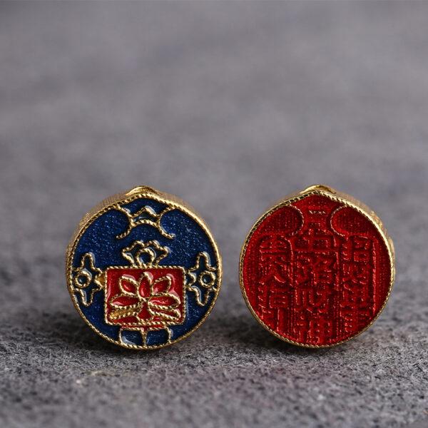 gild sterling silver God of Wealth and flower pattern round shape bead, red and blue enamel bead - Image 4