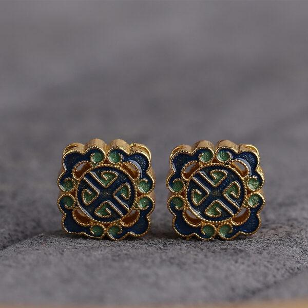 gild flower pattern square shape bead, green and blue enamel bead - Image 4