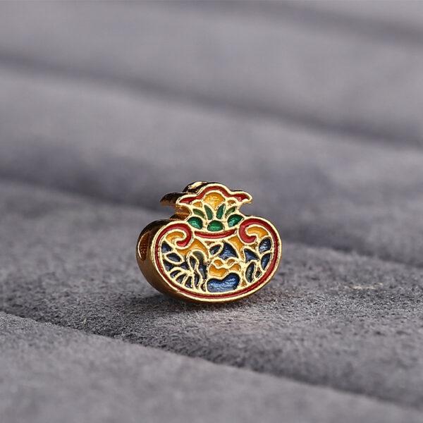 gild flower pattern vase shape bead, orange and red enamel bead - Image 4