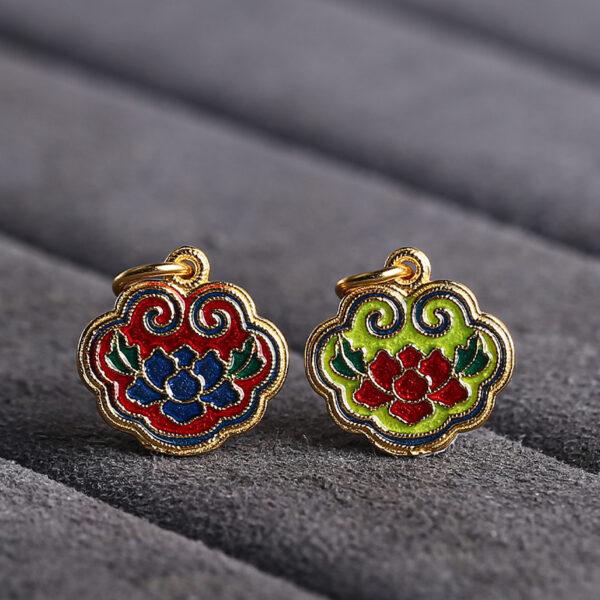 gild sterling silver lotus flower pattern ruyi shape charm bead, enamel charm - Image 4