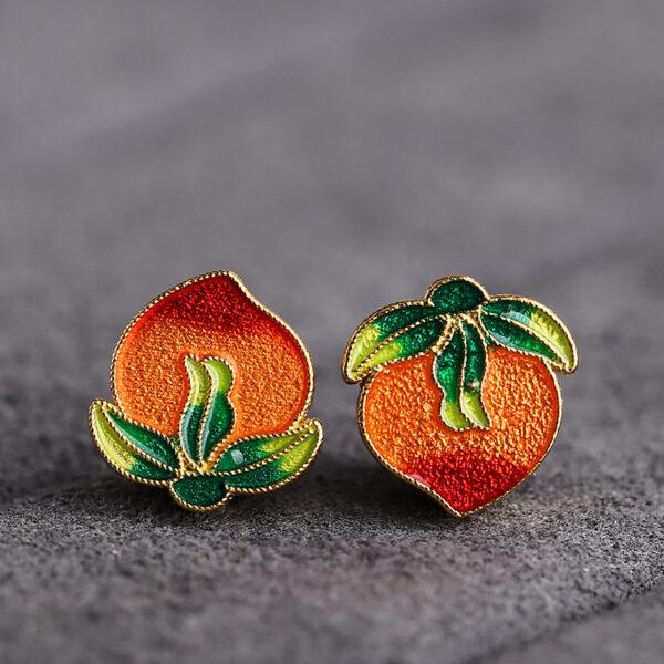 gild sterling silver peach shape bead, orange red enamel bead - Image 4