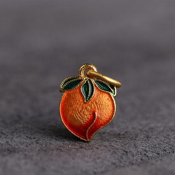 gild sterling silver peach shape charm bead, red enamel charm, 2 pieces / 5 pieces - Image 4