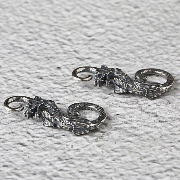 retro dragon shape s925 sterling silver hook bead, oxidized silver hook finding - Image 4
