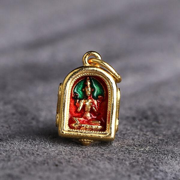 gild sterling silver Buddha pattern charm bead, red enamel charm, 2 pieces / 5 pieces - Image 4
