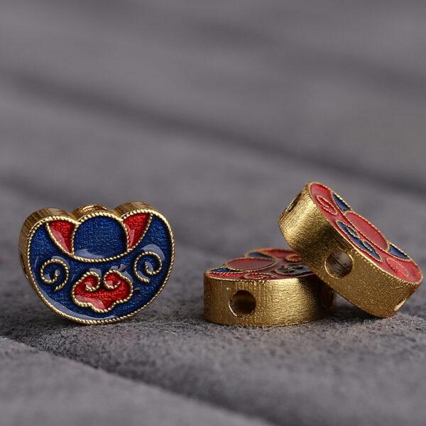 gild sterling silver cloud pattern flower shape bead, blue and red enamel bead - Image 4