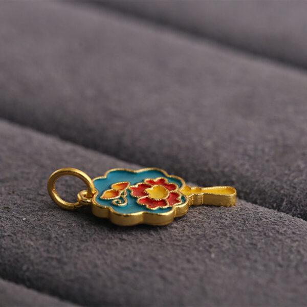 gild sterling silver lotus flower shape charm bead, red and green enamel charm - Image 4