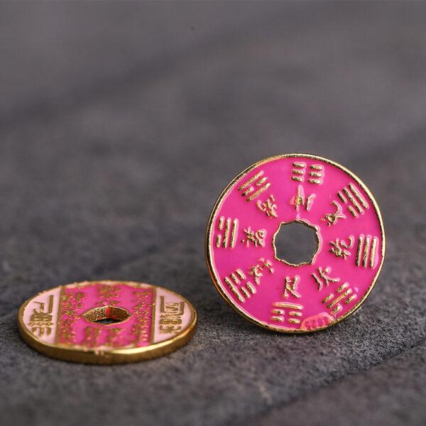 gild sterling silver Taoist Coins shape bead, pink enamel bead - Image 4