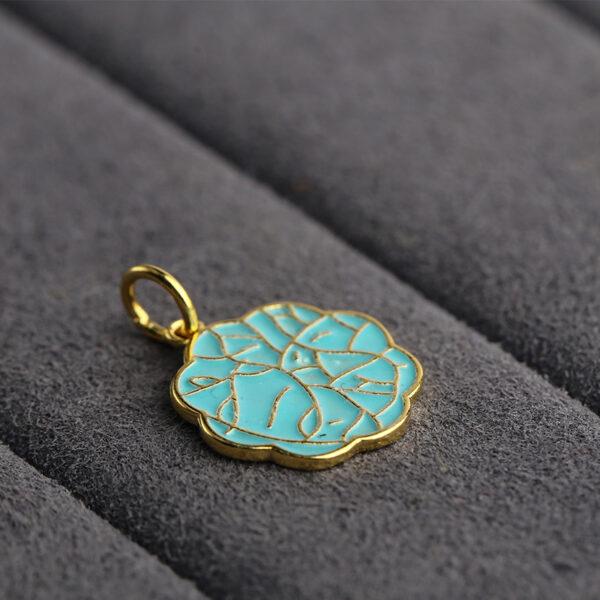 gild sterling silver flower shape charm bead, blue enamel charm - Image 4