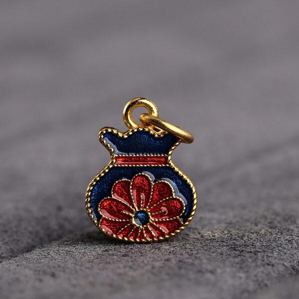 gild sterling silver flower shape charm bead, blue and red enamel charm - Image 4