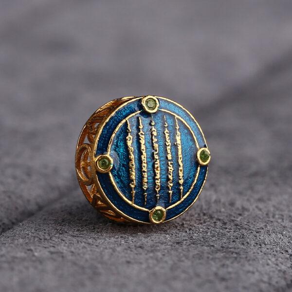 gild sterling silver Buddhist Scriptures pattern round shape bead, blue and green enamel bead, 2 pieces / 5 pieces - Image 5