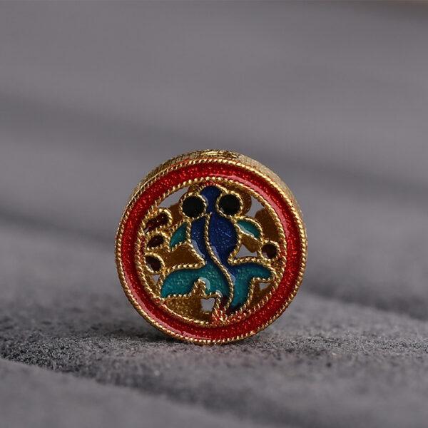 gild sterling silver hollow koi pattern round shape bead, colorful enamel fish bead - Image 5
