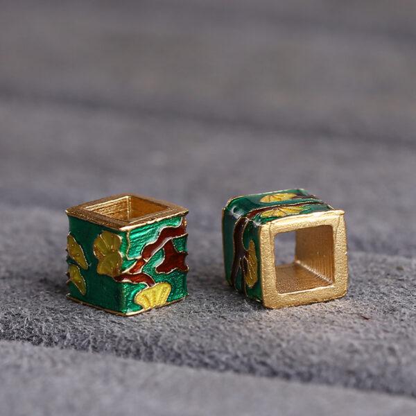 gild sterling silver hollow cube shape bead, colorful enamel bead - Image 5