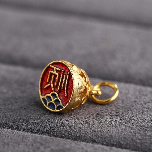 gild sterling silver fish on wave shape hollow stamp charm bead, red enamel stamp charm - Image 5