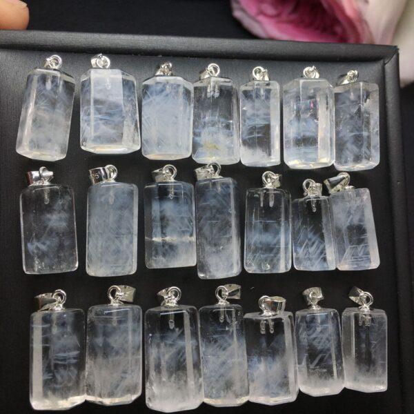 hexagonal column shape natural blue needle quartz bead sterling silver charm - Image 5
