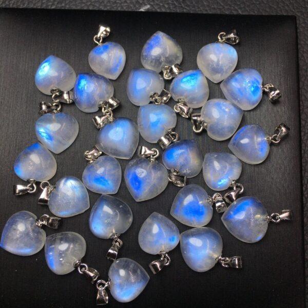 heart shape natural blue light moonstone bead sterling silver charm - Image 5