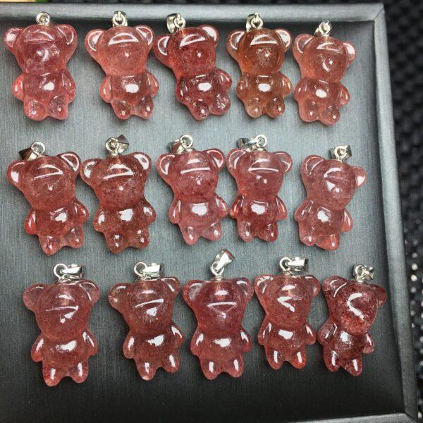 cute bear shape natural Strawberry Quartz bead sterling silver charm - Image 5