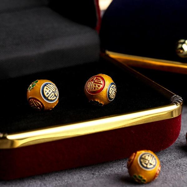 福 pattern round shape gild sterling silver bead, orange enamel round bead - Image 5