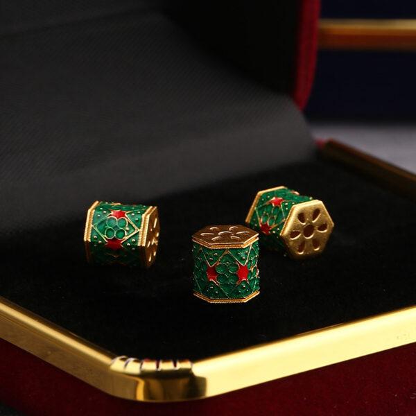 flower pattern hexagonal prism shape gild sterling silver bead, green enamel prism bead - Image 5
