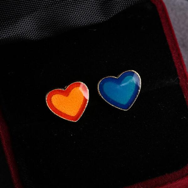 heart shape gild sterling silver bead, red and blue enamel heart bead - Image 4