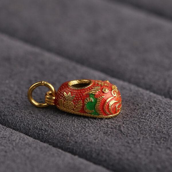 cute tiger shoe shape gild sterling silver charm bead, red enamel charm - Image 5