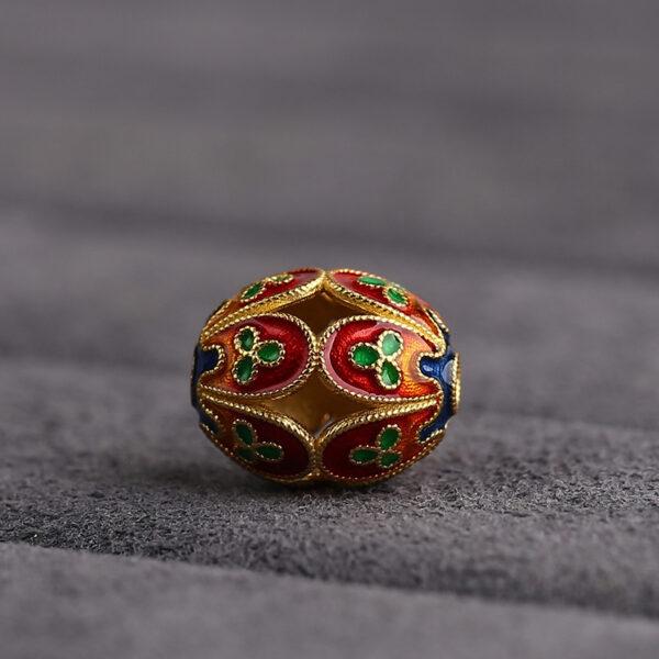 hollow flower pattern oval shape gild sterling silver bead, red enamel bead - Image 5