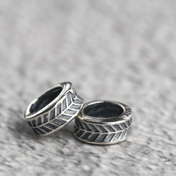 feather pattern ring shape s925 sterling silver bead, oxidized silver ring bead - Image 5