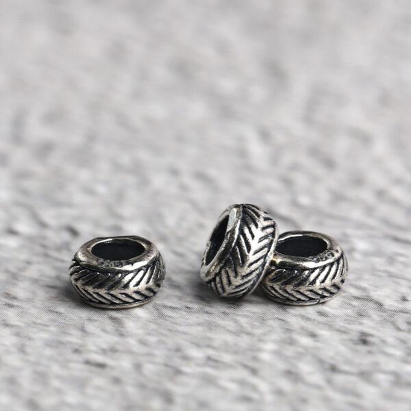 feather pattern ring shape s925 sterling silver bead, oxidized silver ring bead - Image 5